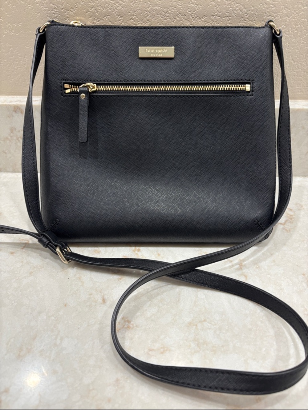 kate spade Black Saffiano Leather Crossbody with Gold Hardware